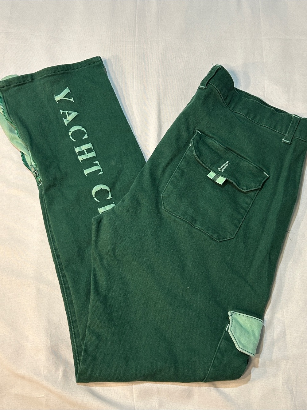Blac Leaf Yacht Club Twill Pants Jeans Mens 38x32 Green Zip Leg Cargo Pockets
